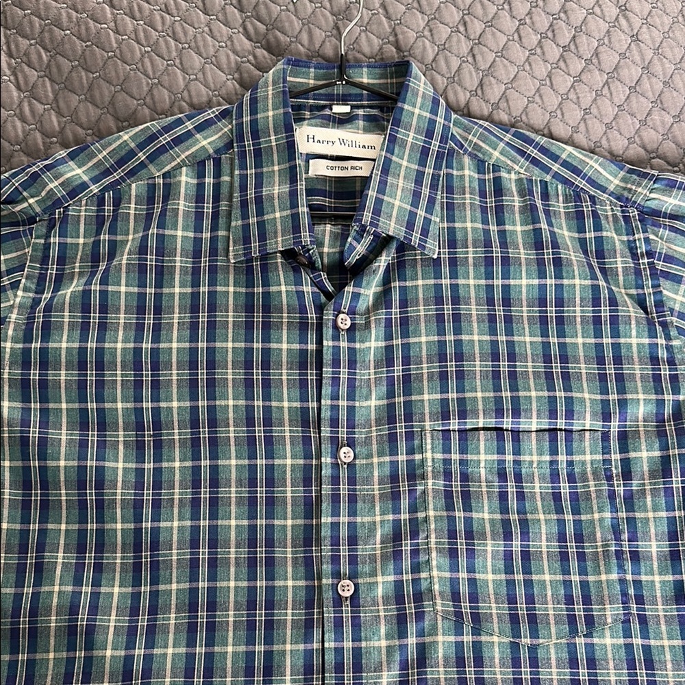 Casual Blue and Green Plaid Button Down Shirt